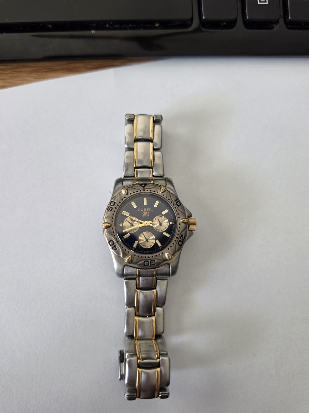 Fossil Two-Tone Silver and Gold Chronograph Watch with Black Dial